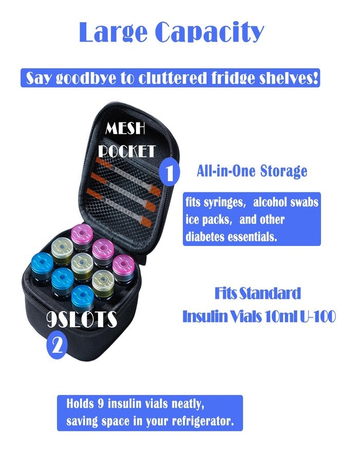 JFGLORIX Insulin Fridge Holder Storage Case Insulin Vial Protector Holder Insulin Cooler Travel Case Organizer Fits Standard 10ml U-100 Vials,9-Slot,Black (9 Slots) - Image 5